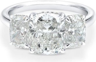 Grown Brilliance 4.75 Carat Cushion Lab Grown 3 Stone Engagement Diamond Ring in 14K White Gold, G-Color, VS Clarity, Gift Box Included