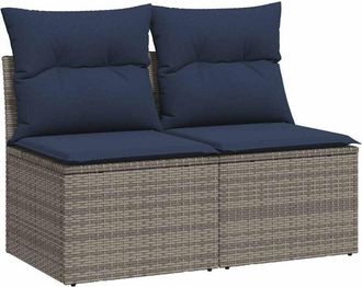 vidaXL 2 Piece Garden Sofa Set with Cushions Grey Poly Rattan Acacia Vidaxl
