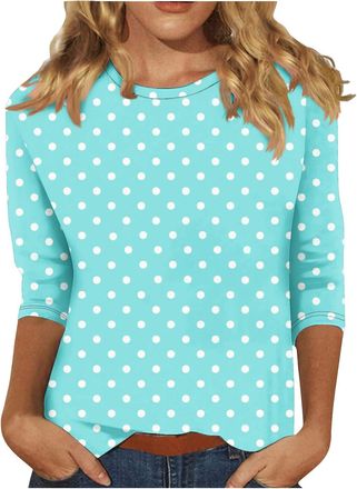 Generic Shopping Online Womens Casual 3/4 Sleeve Blouse UK Summer Fashion Crewneck Tunic Tops Funny Floral Butterfly Polka Dots Print Shirts Dressy Comfy Brea