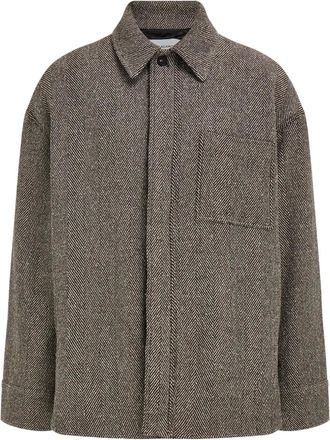Ferragamo herringbone long-sleeve shirt jacket - Brown