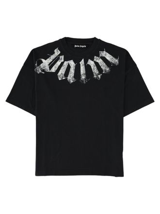 Palm Angels Black Distressed Graphic Gothic Cotton T-Shirt