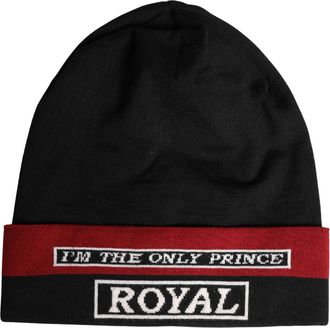 Dolce & Gabbana Black Cuffed IM THE ONLY PRINCE ROYAL Beanie Mens Hat