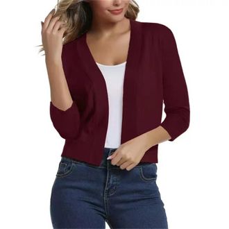 Generic Womens Simple Short Coat Spring and Autumn Knitted Cardigan, 3/4 Sleeve Cropped Cardigan Sweater Elegant Shrugs for (Dark Red,M)
