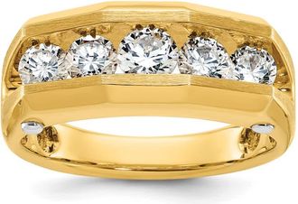 Diamond2Deal 14k Two-tone Lab Grown Diamond 5-Stone Band Ring 1.2Ct Clarity- VS Color- G-H