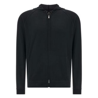 Boggi Milano Truien & Vesten, Heren, Zwart, S, Wol, Merino wol volledige rits hoodie