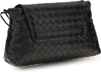 Bottega Veneta Womens Shoulder Bag Intrecciato Black-Gold Calf Leather Black/gold