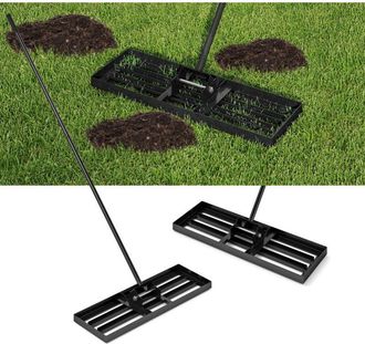 Costway Rastrello livellatore per prato da 75 x 25 cm, attrezzo per livellare il terreno per impieghi gravosi con impugnatura da 170 cm, livellatore per