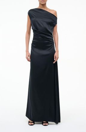 Staud Phare One-Shoulder Stretch Silk Gown in Black at Nordstrom, Size 8