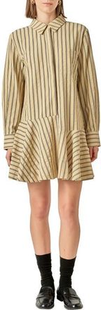English Factory Texture Collar Long Sleeve Mini Shirtdress in Tan/Black at Nordstrom, Size X-Small