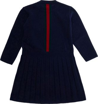 Gucci Wool Knit with Web Stripe Dress - Blue