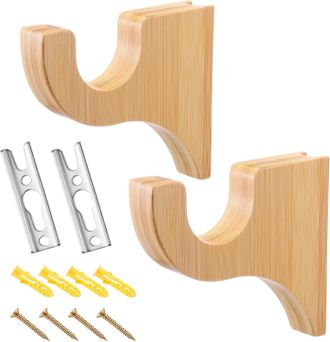 OEM Juego De 2 Soportes De Madera Para Barras De Cortina, Soportes Cl&aacute;sicos En Forma De U De 3 1/2 Pulgadas Para Barras De 2 Pulgadas (color Madera)