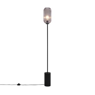 QAZQA Lampada Da Terra Rid - Art D&eacute;co - Vetro,acciaio,marmo - Nero/grigio - Oblungo Max. 1 X Watt - Qazqa