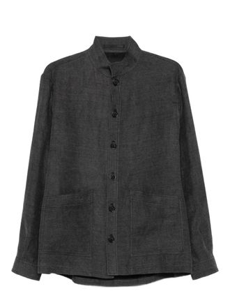 Giorgio Armani band-collar patch-pocket jacket - men - Linen/Flax/Cupro - 46 - Grey