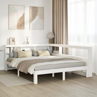 vidaXL Cama Con Estanter&iacute;a Sin Colch&oacute;n Madera Maciza Blanca 140x200 Cm Vidaxl