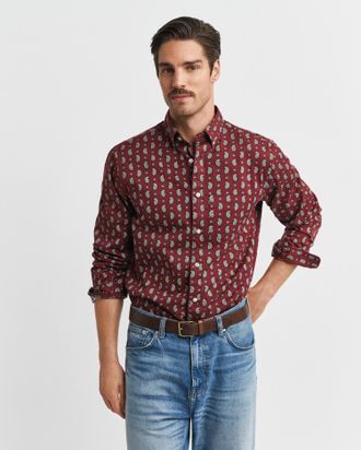 GANT Men Regular Fit Paisley Printed Twill Shirt (L) PLUMPED RED
