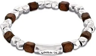 UNOde50 Elastic Bracelet with Beads Plated in Sterling Silver and Wooden Beads at Nordstrom, Size X-Large