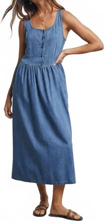 Wishlist Ellis Button Tank Midi Dress In Medium Blue Denim