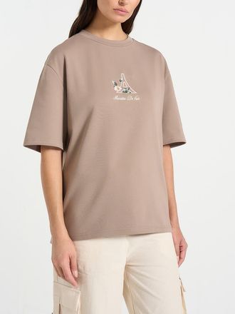 Mani&egrave;re De Voir TS008 Unisex Floral Eiffel Cotton T-Shirt in Taupe at Nordstrom, Size Medium