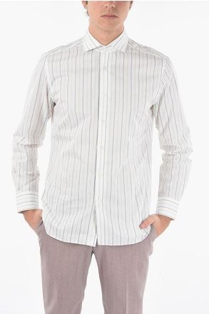 Corneliani Balanced Striped Cotton Shirt With Spread Collar size 38