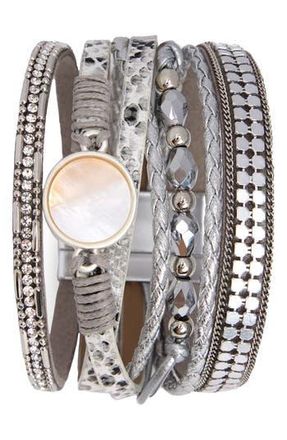 Saachi Crystal & Orb Multistrand Leather Bracelet in Silver at Nordstrom Rack