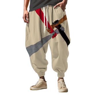 Generic Mens Samurai Print Harem Trousers, Relaxed Fit Casual Joggers with Elastic Waistband, Artistic Graffiti Pants for Anime Exhibition and Urban Fashion P