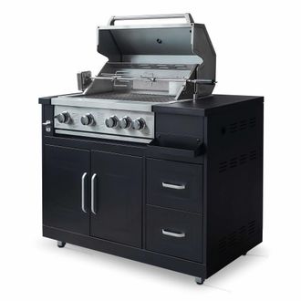 Oviala Mueble de barbacoa a gas con 4 quemadores y asador