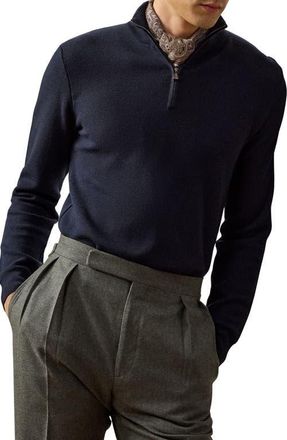 Ralph Lauren Purple Label Wool Piqué Quarter Zip Pullover in Classic Chairman Navy at Nordstrom, Size X-Large