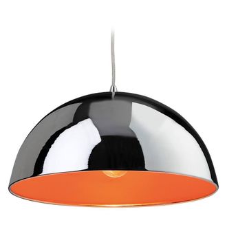 Netlighting Bistro 1 Light Dome Ceiling Pendant Chrome Orange Inside E27
