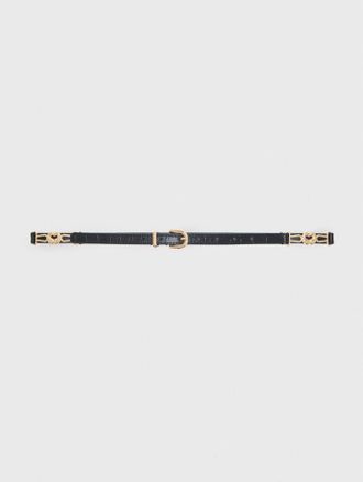 Maje Slim Croc-effect Leather Belt - Black - Maje