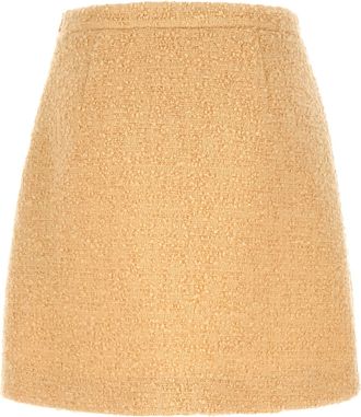 Valentino Garavani Womens Beige Virgin Wool Long Skirt