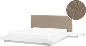 Beliani Cama De Agua Moderna 160 X 200 Cm Con Colch&oacute;n Mesitas De Noche Cabecero De Boucl&eacute; Blanco Zen