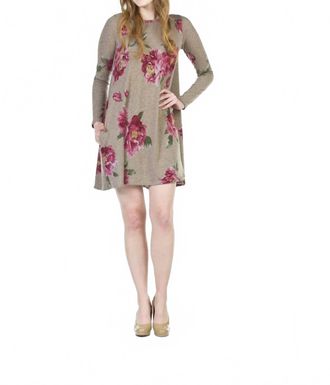 Papillon Floral A-Line Sweater Dress In Mocha