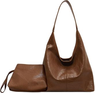 Generic Women Leather Shoulder Bag Fashion Hobo Bag and Clutch Versatile 2pcs Shoulder Bag and Handbag Set Satchel Hobo Bag Shopping Bag (Brown)