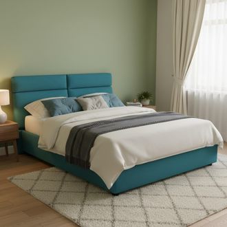 Dmora Cama Matrimonial Asica, Cama Doble Con Colch&oacute;n Incluido, Desenfundable Made In Italy, Con Almacenaje, Azul