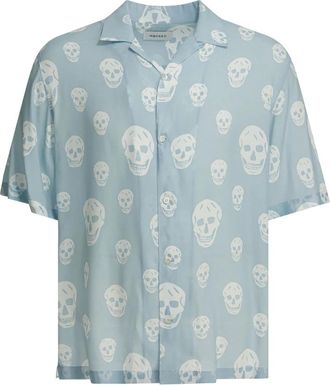 Alexander McQueen Alexander McQueen, Short Sleeve Shirts, male, Blue, Size: L Skull-printed Hawaiian Shirt