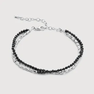 Monica Vinader Sterling Silver Mini Nugget Gemstone Beaded Bracelet Black Spinel