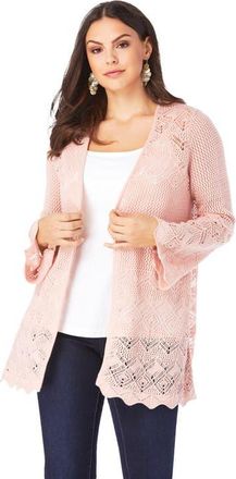 Roaman's Bell Sleeve Pointelle Cardigan in Soft Blush at Nordstrom, Size 12