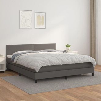 vidaXL Vidaxl - Cama Box Spring Con Colch&oacute;n Cuero Sint&eacute;tico Gris 180x200 Cm