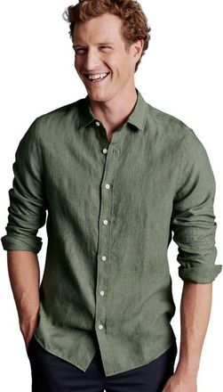 CHARLES TYRWHITT Slim Fit Pure Linen Shirt in Olive Green at Nordstrom, Size Xx-Large