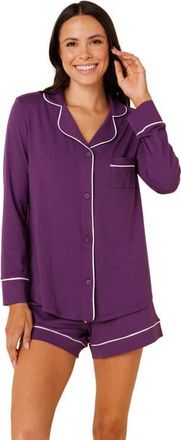 The Cats Pajamas Pima Knit Long Sleeved Short Set in Classic Aubergine at Nordstrom, Size X-Large