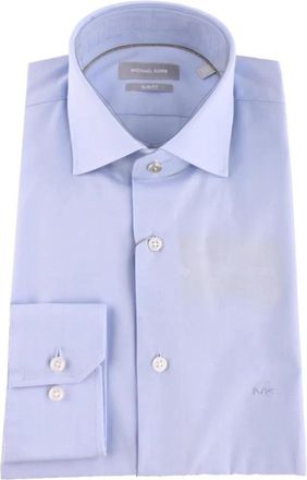 Michael Kors Katoenen Slim Fit Overhemd met Geborduurd Logo - Heren - Zakelijke Overhemden - Blauw - 3XL - Katoen - Overhemden