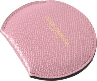Dolce & Gabbana Womens Pink Calfskin Leather Round Logo Print Hand Mirror Holder Accessory