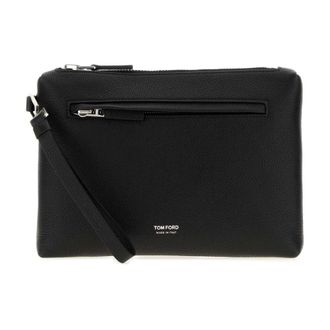 Tom Ford Grain Leather Pouch with Wristlet - male - Tom Ford - Bags - Black - ONE SIZE - Bags