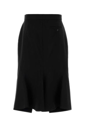 Alexander McQueen Womens Black Stretch Wool Skirt Gonne