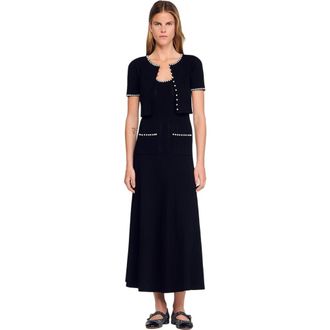 Sandro Cropped beaded cardigan in Black at Nordstrom, Size X-Small