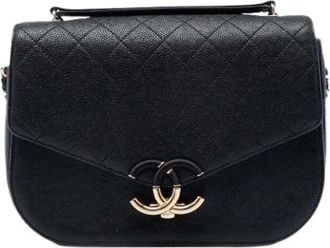 Chanel Pre-owned Quilted Caviar Leather Satchel - Dames - Vintage Schoudertas - Zwart - ONE Size - Leer - Vintage