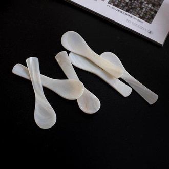 OEM Paquete De 6 Cucharas De Caviar De N&aacute;car Natural, Cucharillas De Caf&eacute; Y Herramienta Para Remover - Blancas