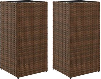 vidaXL Garden Planters 2 pcs Brown 30x30x60 cm Poly Rattan vidaXL