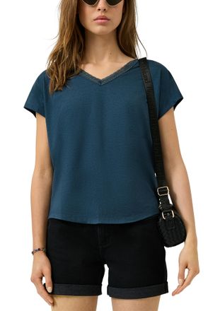 QS by s.Oliver Kurzarmshirt QS, Damen, Gr. XXL (44), blau, Jersey, Obermaterial: 48% Baumwolle, 48% Modal, 4% Elasthan, unifarben, normal h&uuml;ftbedeckend, V-Ausschnitt
