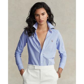 Ralph Lauren Gestreept Oxford overhemd, lange mouwen, piqu&eacute; katoen